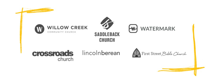 A grid of church logos that use shift worship products